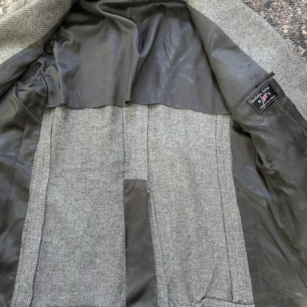 Vintage Men's 46L Kuppenheimer Tweed Herringbone Gray Wool Blazer Kupp Jacket